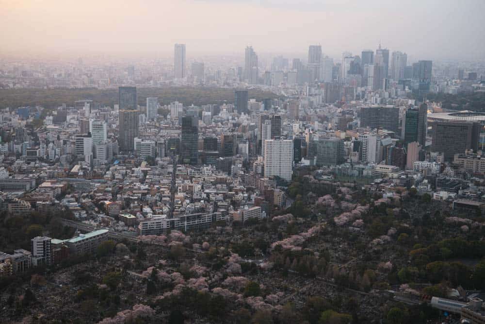 Panorama su Tokyo al tramonto