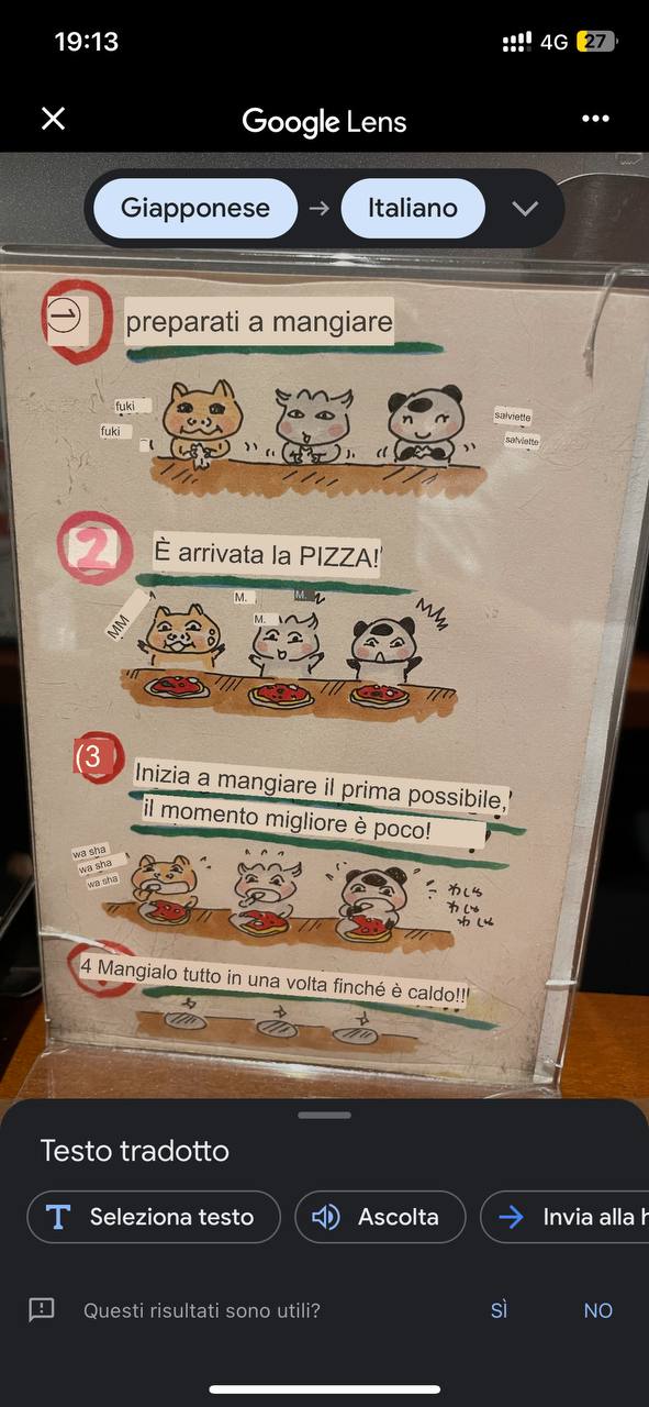 L'app di Google traduce automaticamente quello che inquadri con la fotocamera (esempio al ristorante)