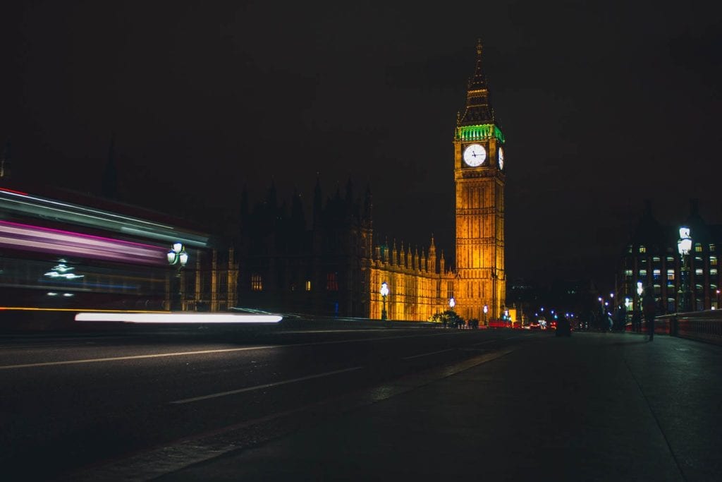 Panorama del Big ben di notte